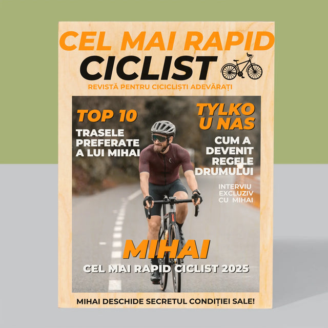 Copertă Derevistă: Cel Mai Rapid Biciclist - Imprimare Pe Lemn ( Verticală)