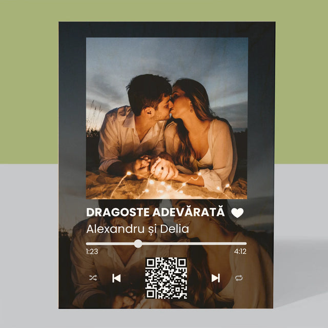 Fotografie Si Semnătură: Spotify Cu Fotografiile Tale Și Codul Qr - Imprimare Pe Lemn ( Verticală)