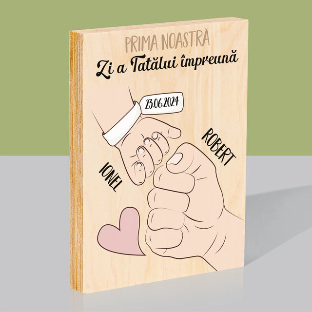 Numele Și Semnătura: Prima Zi A Tatălui Împreună - Imprimare Pe Lemn ( Verticală)