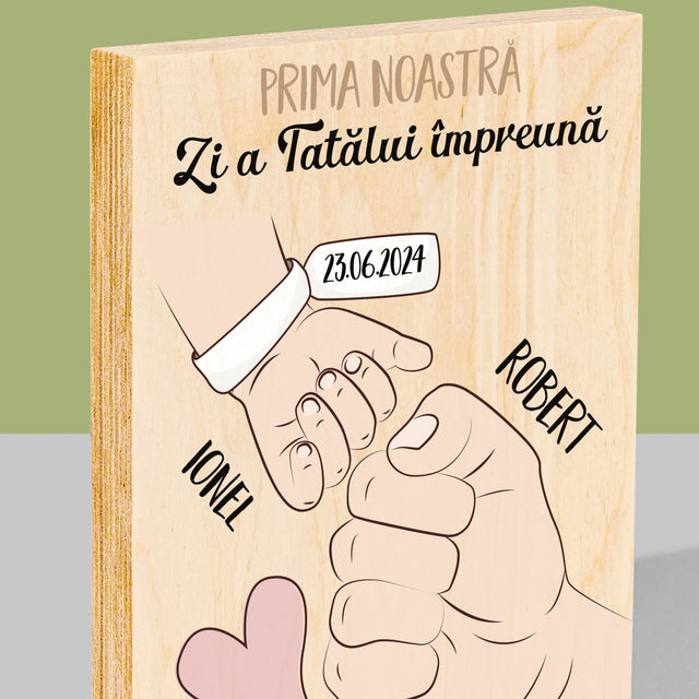 Numele Și Semnătura: Prima Zi A Tatălui Împreună - Imprimare Pe Lemn ( Verticală)