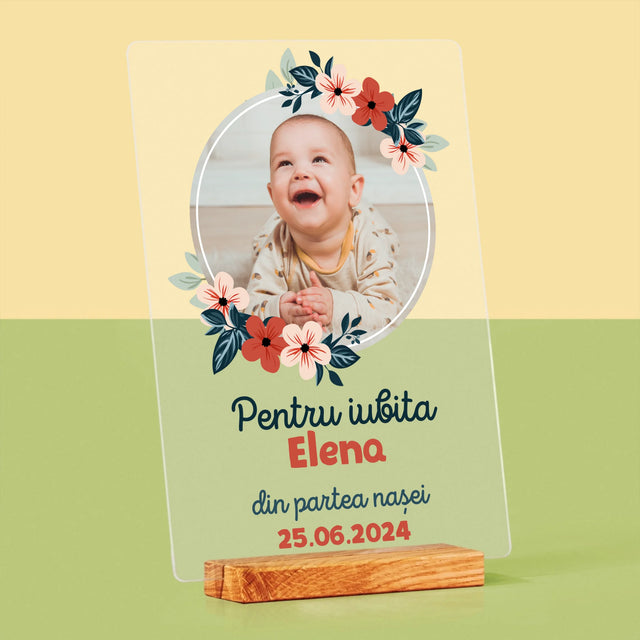 Fotografie Si Semnătură: Pentru Copil Din Partea Nașilor - Imprimare Pe Sticlă Acrilică (Verticală)