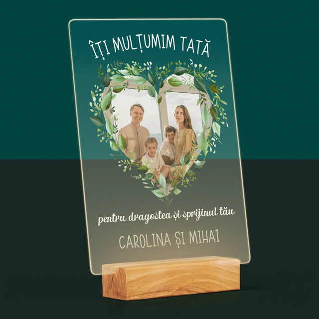 Fotografie Si Semnătură: Mulțumim Tată - Imprimare Pe Sticlă Acrilică (Verticală)