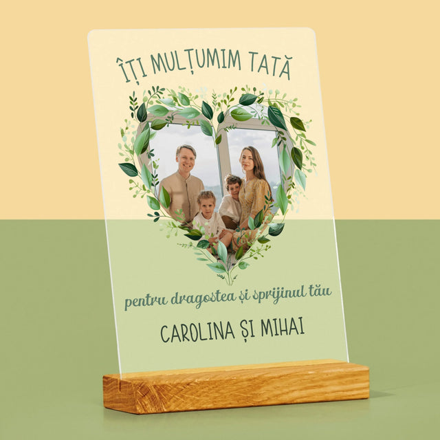 Fotografie Si Semnătură: Mulțumim Tată - Imprimare Pe Sticlă Acrilică (Verticală)