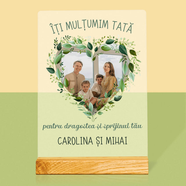 Fotografie Si Semnătură: Mulțumim Tată - Imprimare Pe Sticlă Acrilică (Verticală)