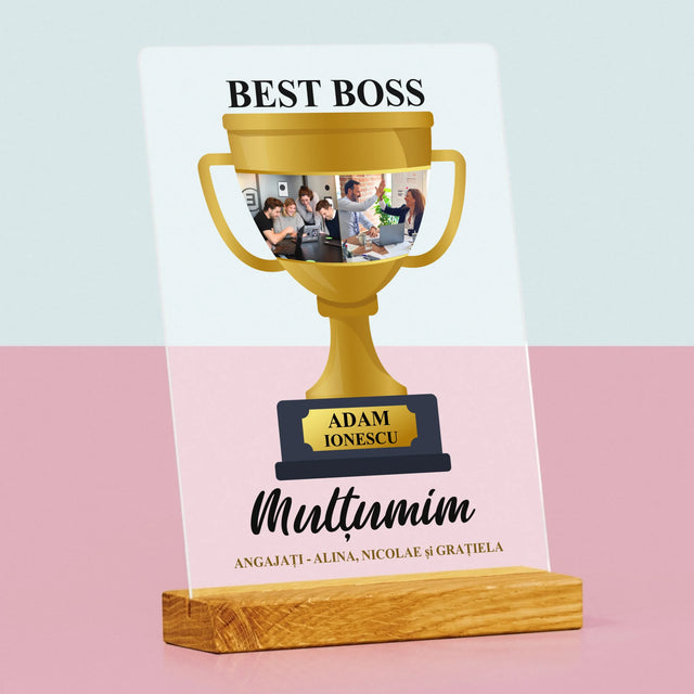 Colaj De Fotografii: Cupa Best Boss - Imprimare Pe Sticlă Acrilică (Verticală)