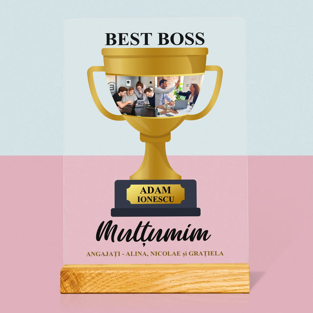 Colaj De Fotografii: Cupa Best Boss - Imprimare Pe Sticlă Acrilică (Verticală)