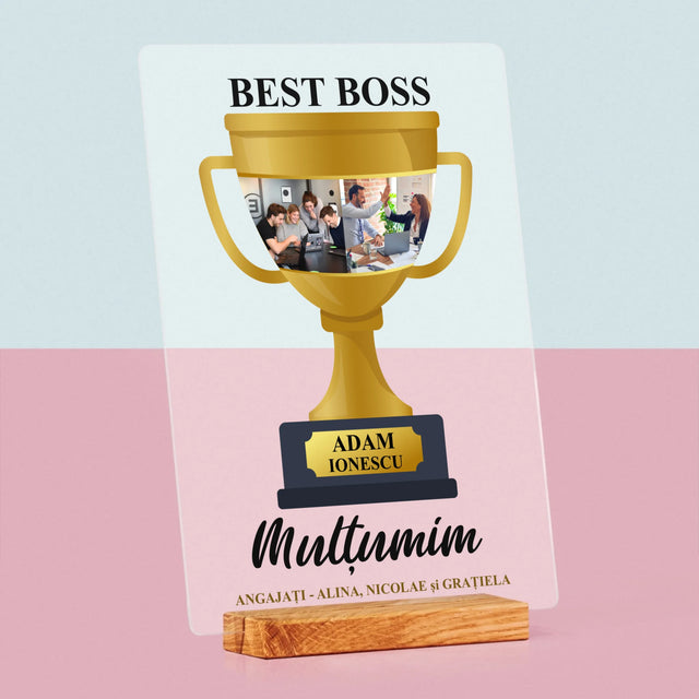 Colaj De Fotografii: Cupa Best Boss - Imprimare Pe Sticlă Acrilică (Verticală)