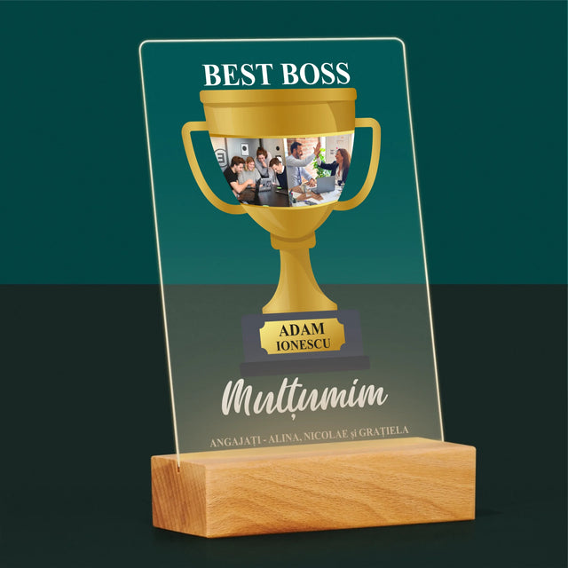 Colaj De Fotografii: Cupa Best Boss - Imprimare Pe Sticlă Acrilică (Verticală)