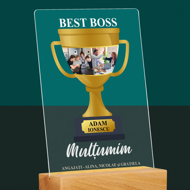 Colaj De Fotografii: Cupa Best Boss - Imprimare Pe Sticlă Acrilică (Verticală)