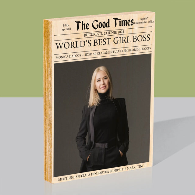 Copertă Derevistă: World’S Best Girl Boss - Imprimare Pe Lemn ( Verticală)