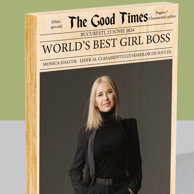 Copertă Derevistă: World’S Best Girl Boss - Imprimare Pe Lemn ( Verticală)