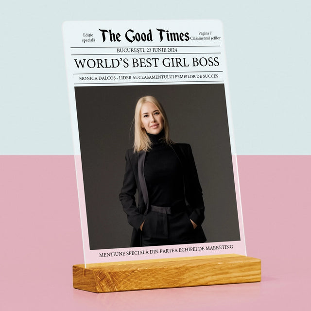 Copertă Derevistă: World’S Best Girl Boss - Imprimare Pe Sticlă Acrilică (Verticală)