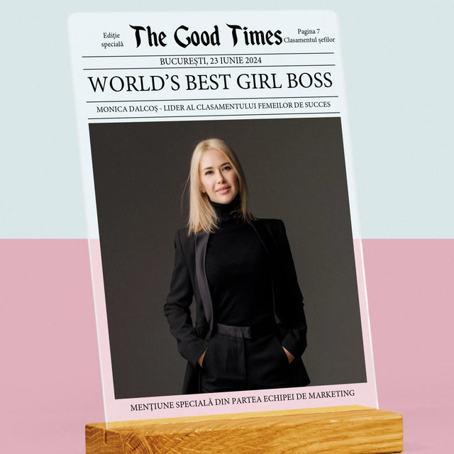 Copertă Derevistă: World’S Best Girl Boss - Imprimare Pe Sticlă Acrilică (Verticală)