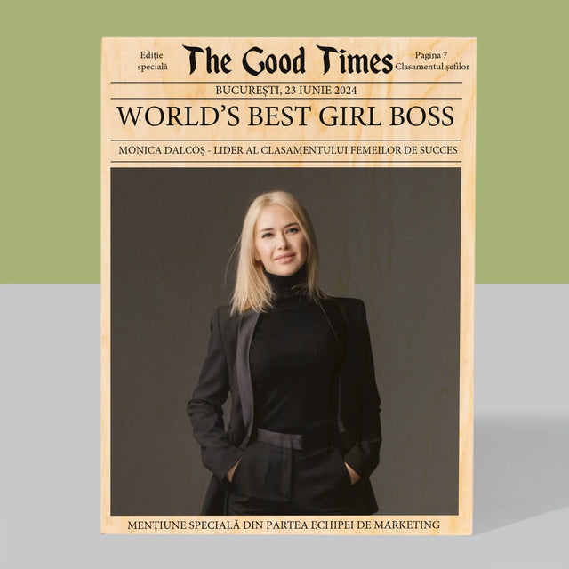 Copertă Derevistă: World’S Best Girl Boss - Imprimare Pe Lemn ( Verticală)