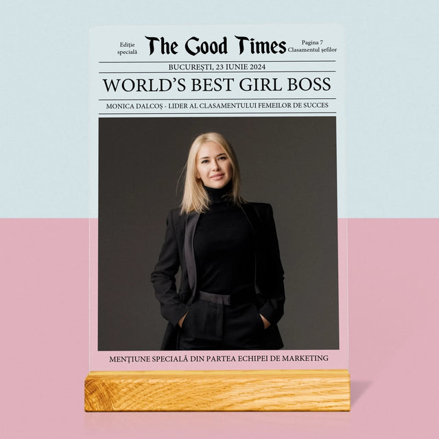 Copertă Derevistă: World’S Best Girl Boss - Imprimare Pe Sticlă Acrilică (Verticală)
