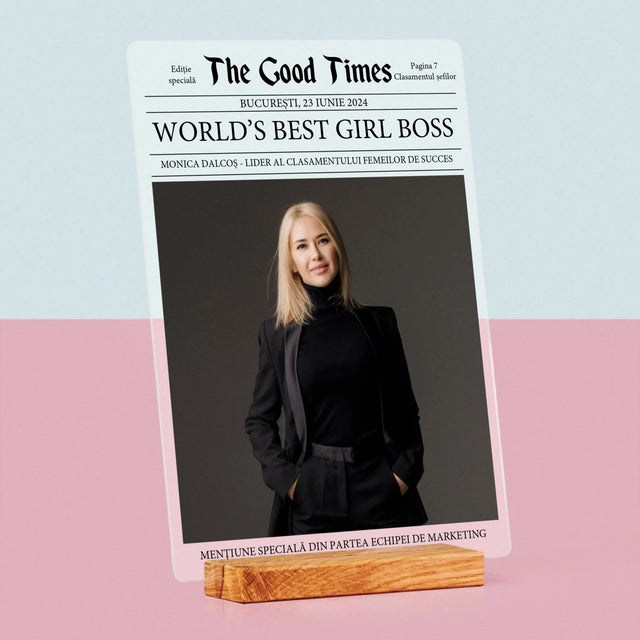 Copertă Derevistă: World’S Best Girl Boss - Imprimare Pe Sticlă Acrilică (Verticală)