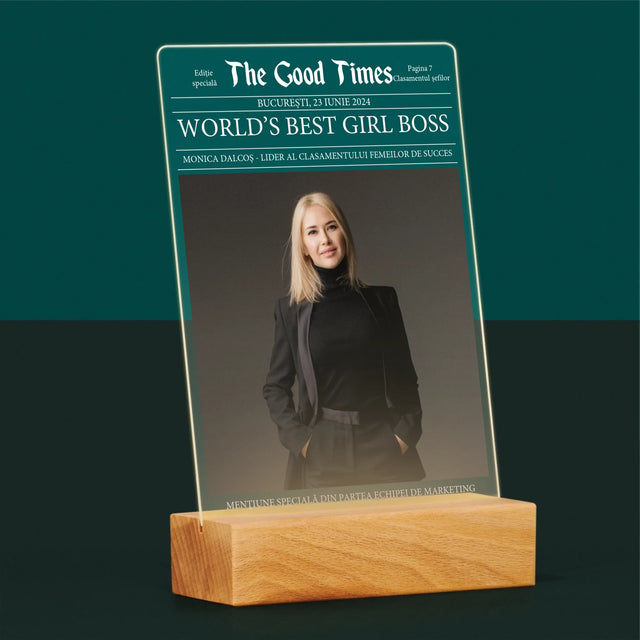 Copertă Derevistă: World’S Best Girl Boss - Imprimare Pe Sticlă Acrilică (Verticală)