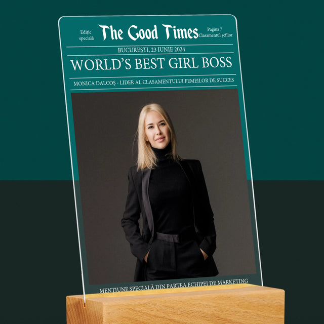 Copertă Derevistă: World’S Best Girl Boss - Imprimare Pe Sticlă Acrilică (Verticală)
