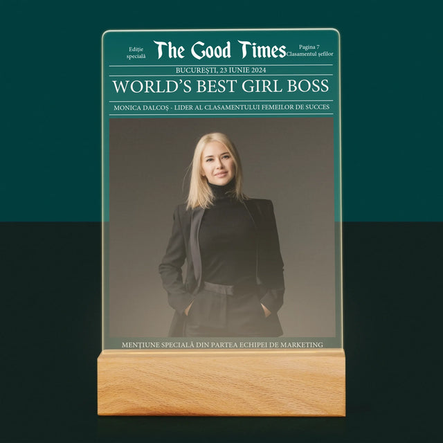 Copertă Derevistă: World’S Best Girl Boss - Imprimare Pe Sticlă Acrilică (Verticală)
