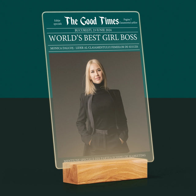 Copertă Derevistă: World’S Best Girl Boss - Imprimare Pe Sticlă Acrilică (Verticală)