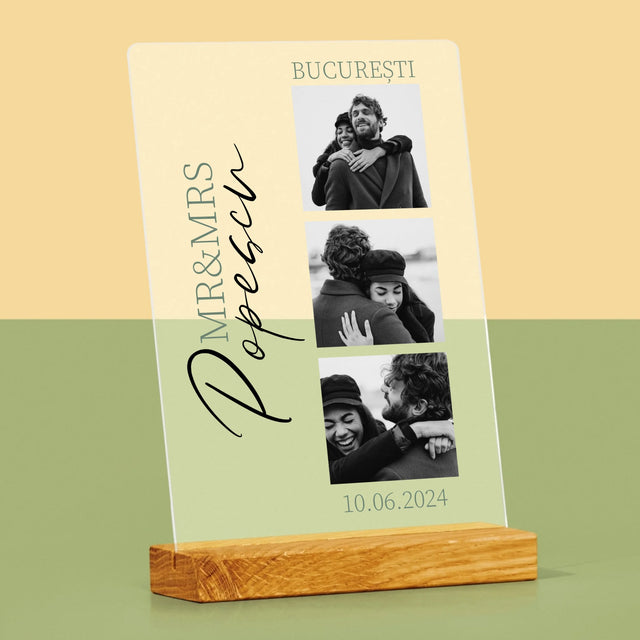 Colaj De Fotografii: Mr&Mrs Nunta - Imprimare Pe Sticlă Acrilică (Verticală)