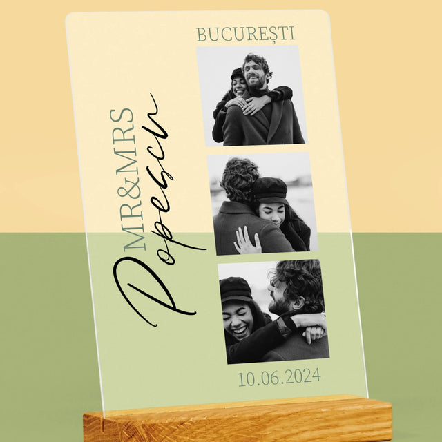 Colaj De Fotografii: Mr&Mrs Nunta - Imprimare Pe Sticlă Acrilică (Verticală)