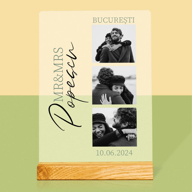 Colaj De Fotografii: Mr&Mrs Nunta - Imprimare Pe Sticlă Acrilică (Verticală)