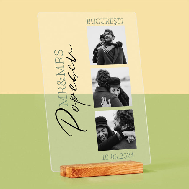 Colaj De Fotografii: Mr&Mrs Nunta - Imprimare Pe Sticlă Acrilică (Verticală)