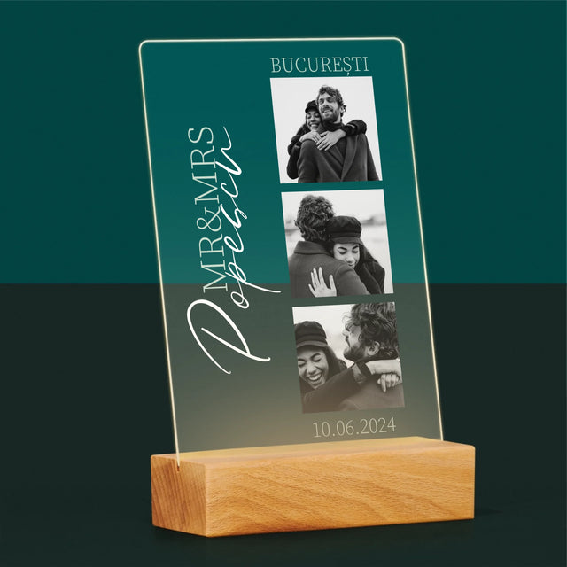 Colaj De Fotografii: Mr&Mrs Nunta - Imprimare Pe Sticlă Acrilică (Verticală)