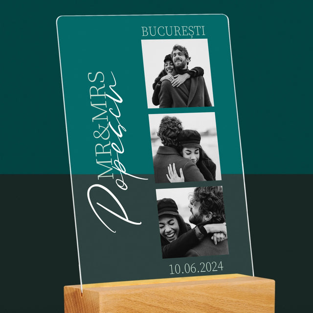 Colaj De Fotografii: Mr&Mrs Nunta - Imprimare Pe Sticlă Acrilică (Verticală)