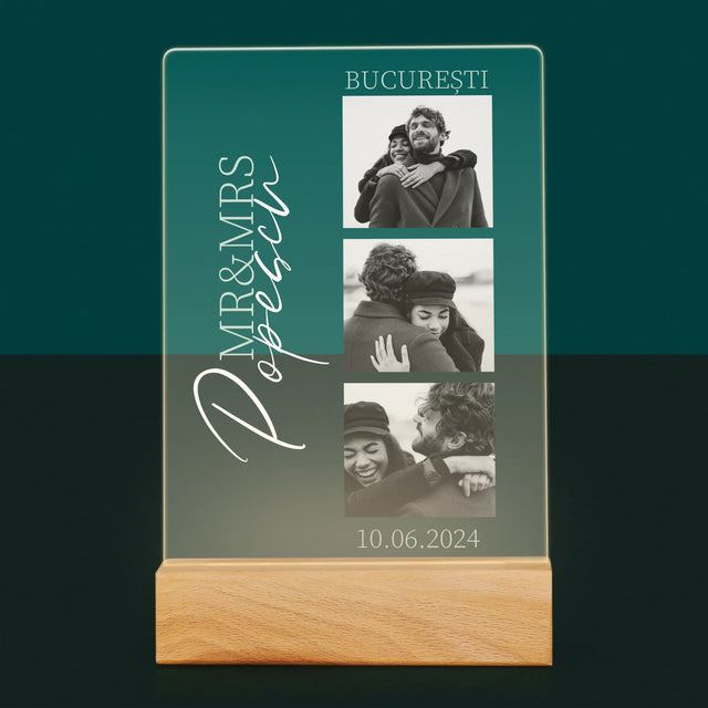 Colaj De Fotografii: Mr&Mrs Nunta - Imprimare Pe Sticlă Acrilică (Verticală)