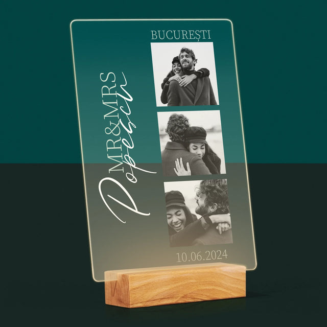 Colaj De Fotografii: Mr&Mrs Nunta - Imprimare Pe Sticlă Acrilică (Verticală)