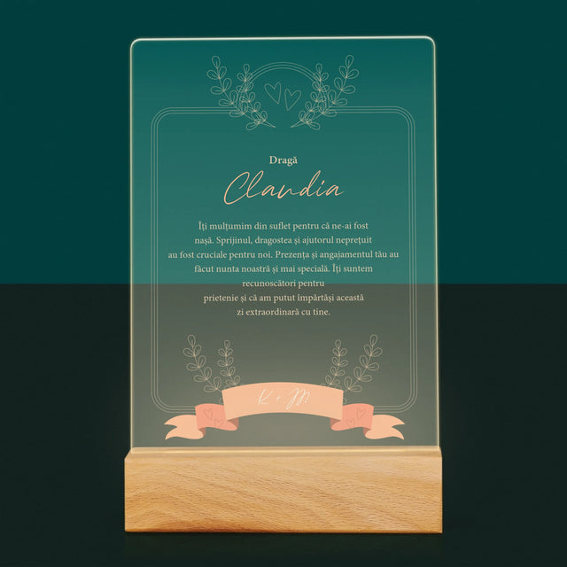 Numele Și Semnătura: Mulțumiri Pentru Nașă - Imprimare Pe Sticlă Acrilică (Verticală)