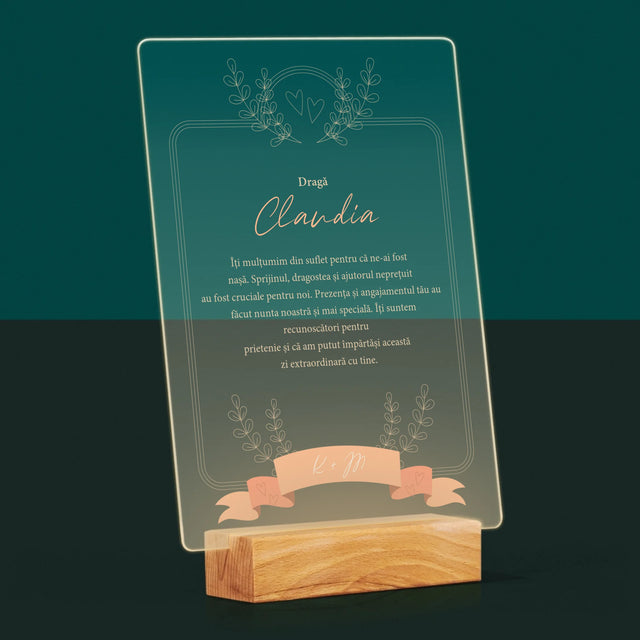 Numele Și Semnătura: Mulțumiri Pentru Nașă - Imprimare Pe Sticlă Acrilică (Verticală)