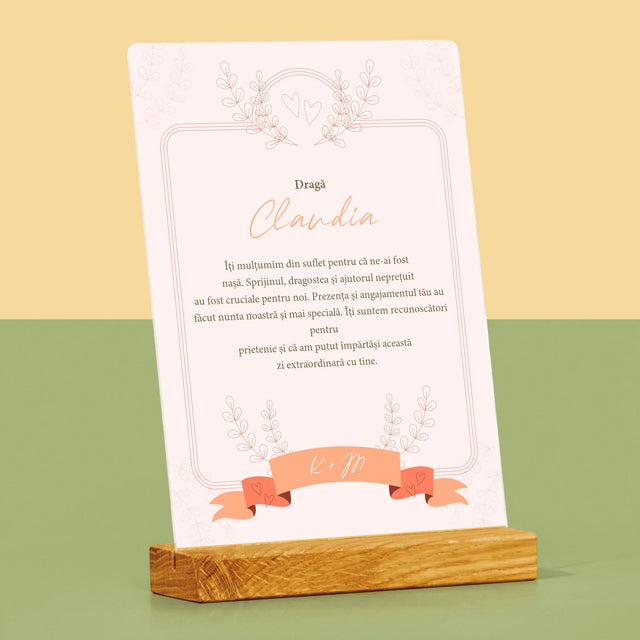 Numele Și Semnătura: Mulțumiri Pentru Nașă - Imprimare Pe Sticlă Acrilică (Verticală)