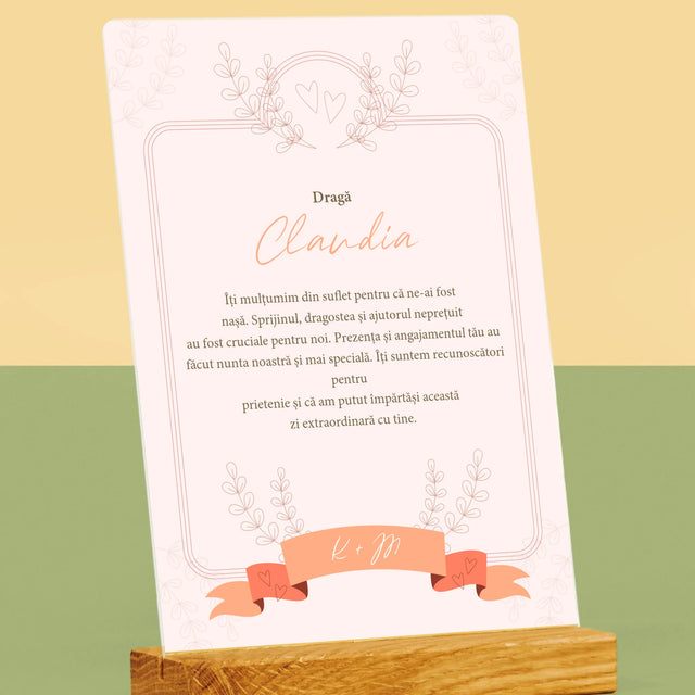 Numele Și Semnătura: Mulțumiri Pentru Nașă - Imprimare Pe Sticlă Acrilică (Verticală)