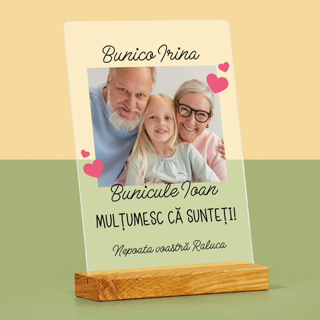 Fotografie Si Semnătură: Mulțumiri Pentru Bunici - Imprimare Pe Sticlă Acrilică (Verticală)