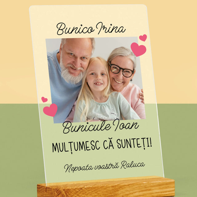 Fotografie Si Semnătură: Mulțumiri Pentru Bunici - Imprimare Pe Sticlă Acrilică (Verticală)