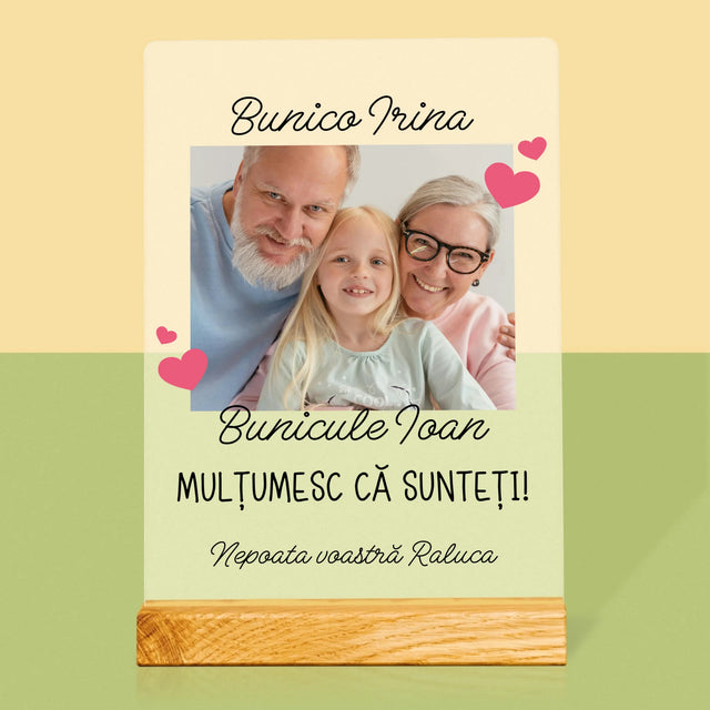 Fotografie Si Semnătură: Mulțumiri Pentru Bunici - Imprimare Pe Sticlă Acrilică (Verticală)