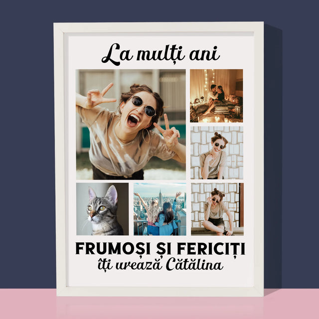 Colaj De Fotografii: Colaj De Fotografii Pentru Aniversare - Imprimare Cu Ramă 30X40 (Verticală)