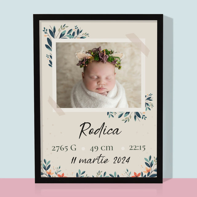Certificat De Naștere: Certificat De Naștere Flori - Imprimare Cu Ramă 30X40 (Verticală)