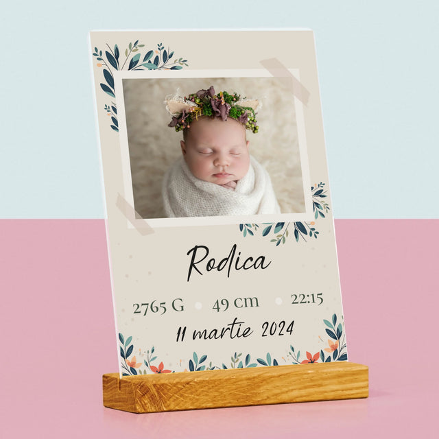 Certificat De Naștere: Certificat De Naștere Flori - Imprimare Pe Sticlă Acrilică (Verticală)