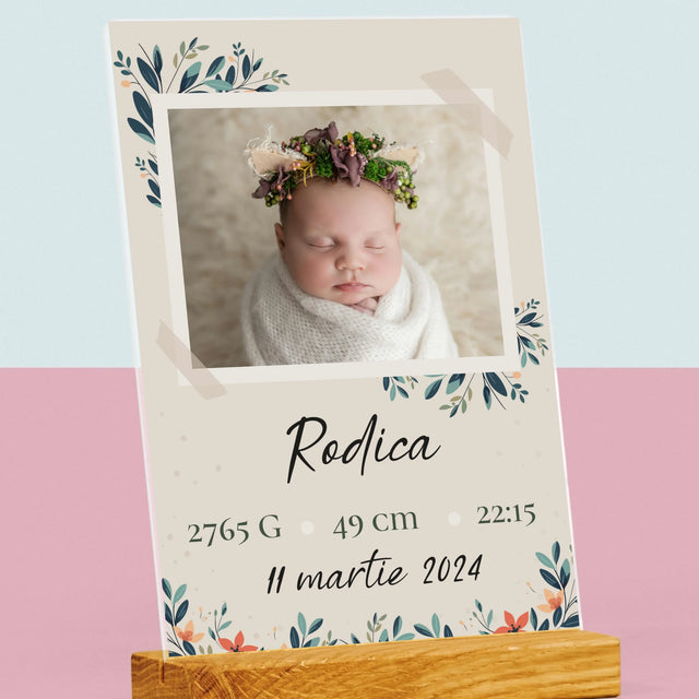 Certificat De Naștere: Certificat De Naștere Flori - Imprimare Pe Sticlă Acrilică (Verticală)