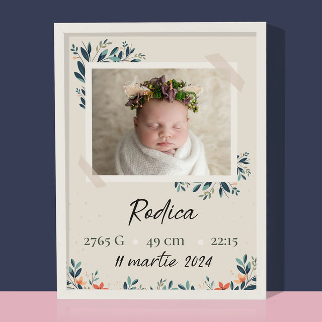 Certificat De Naștere: Certificat De Naștere Flori - Imprimare Cu Ramă 30X40 (Verticală)