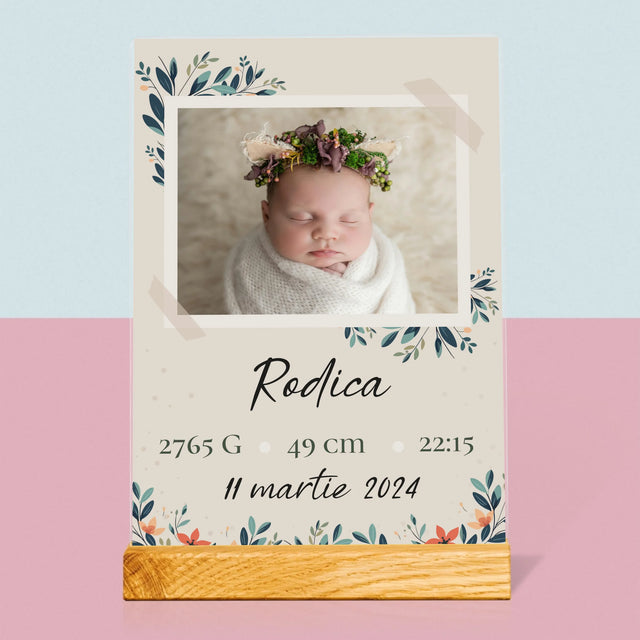Certificat De Naștere: Certificat De Naștere Flori - Imprimare Pe Sticlă Acrilică (Verticală)