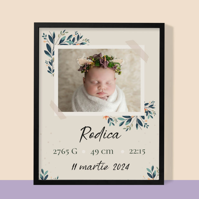Certificat De Naștere: Certificat De Naștere Flori - Imprimare Cu Ramă 30X40 (Verticală)