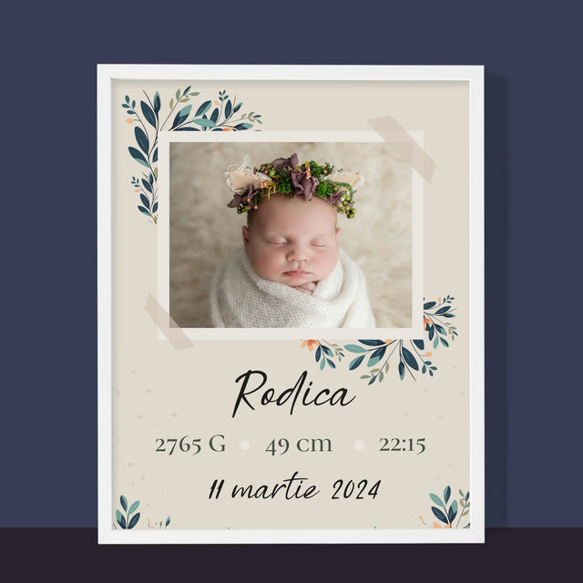 Certificat De Naștere: Certificat De Naștere Flori - Imprimare Cu Ramă 30X40 (Verticală)