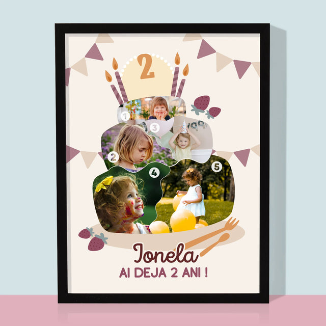 Formă Din Fotografii: Tort De Zi De Naștere - Imprimare Cu Ramă 30X40 (Verticală)