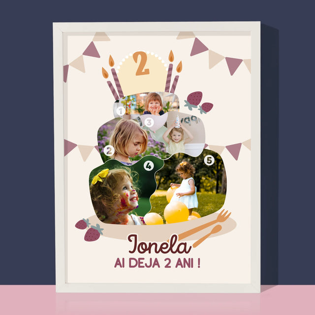 Formă Din Fotografii: Tort De Zi De Naștere - Imprimare Cu Ramă 30X40 (Verticală)