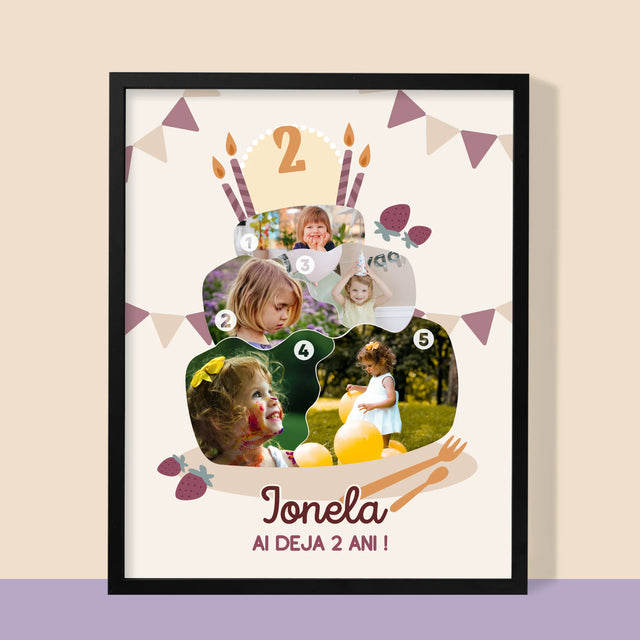 Formă Din Fotografii: Tort De Zi De Naștere - Imprimare Cu Ramă 30X40 (Verticală)